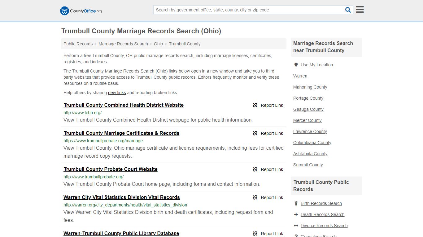Trumbull County Marriage Records Search (Ohio) - County Office
